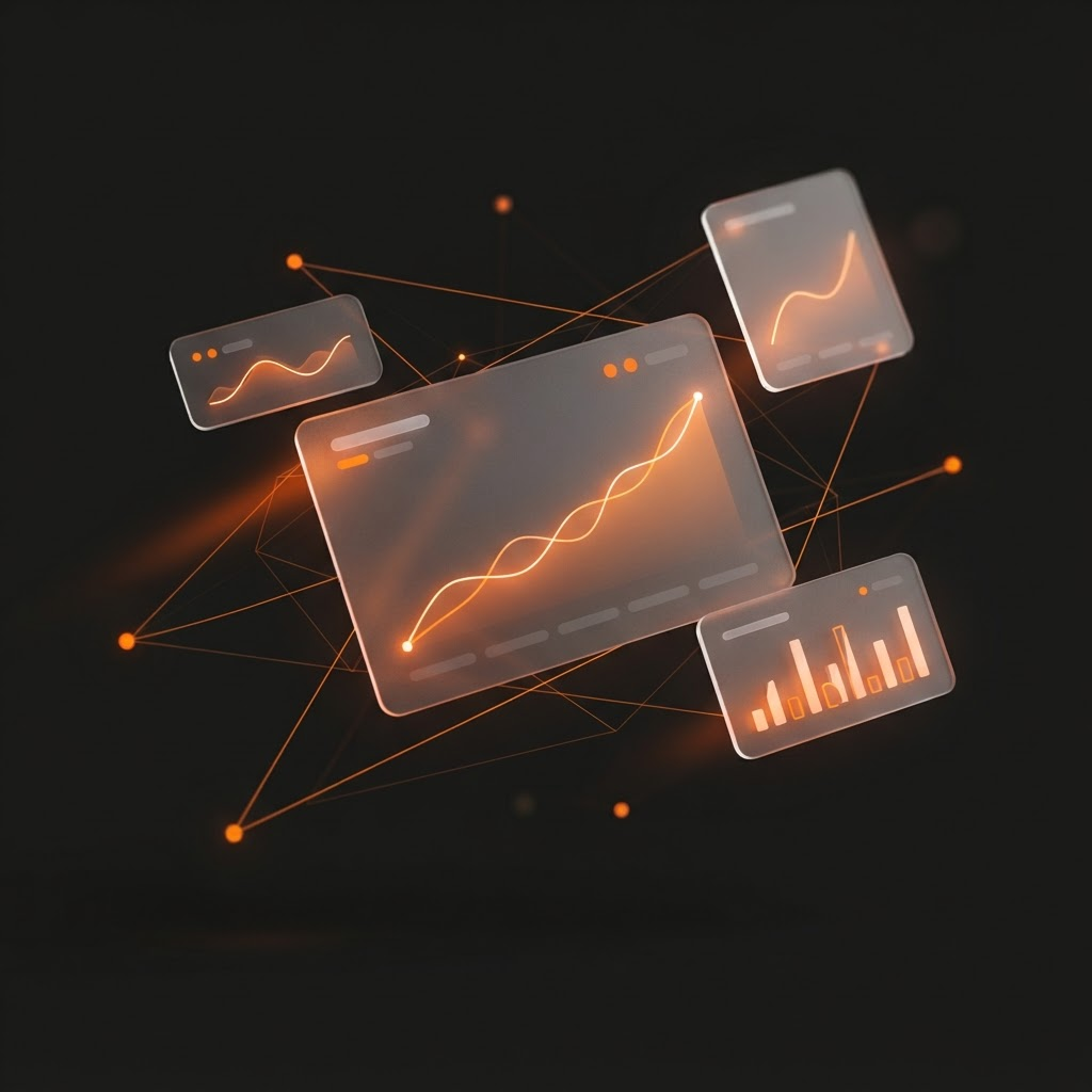 Ilustração abstrata de dashboards e conexões digitais da Tractus
